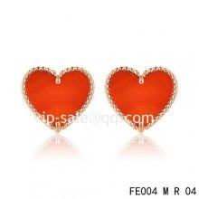 Imitation Van Cleef & Arpels Sweet Alhambra Heart Earrings Pink Gold,Carnelian